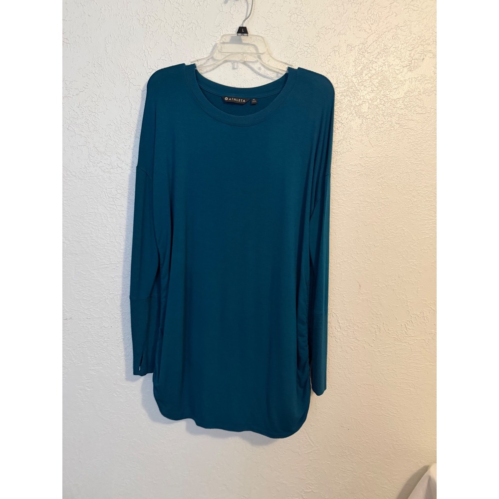 Athleta Teal Blue Ruched Side Tunic Top Long Sleeve Modal Blend XL 405166